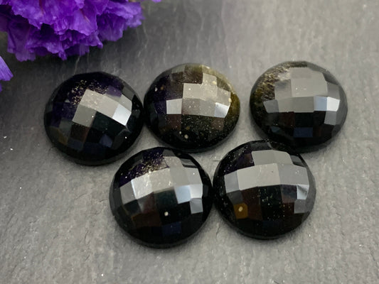 Faceted Gold Obsidian round 12mm cabochon - Calibrated cabochons