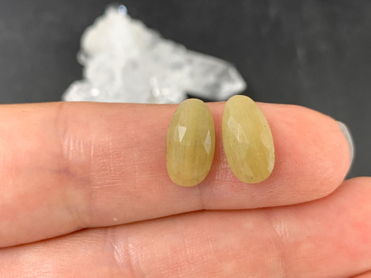Faceted Yellow Sapphire pair 7x12x3mm cabochon