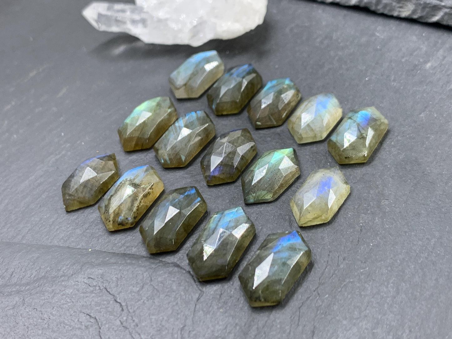 Faceted Labradorite 8x16mm cabochon | Long Hexagon