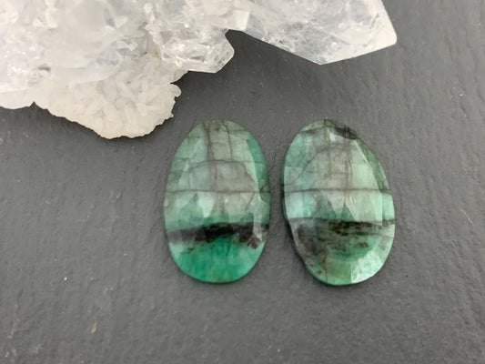Faceted Emerald Pair 10x16x4mm cabochon