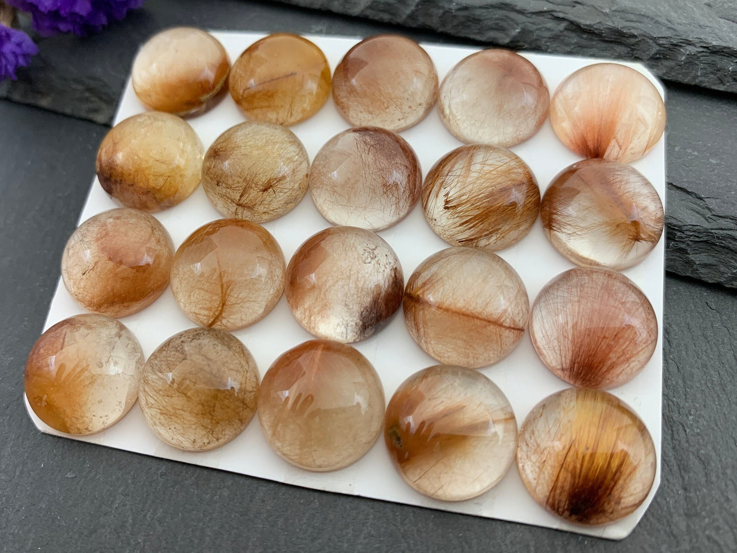 Rutilated Quartz round 15mm cabochon - Calibrated cabochons