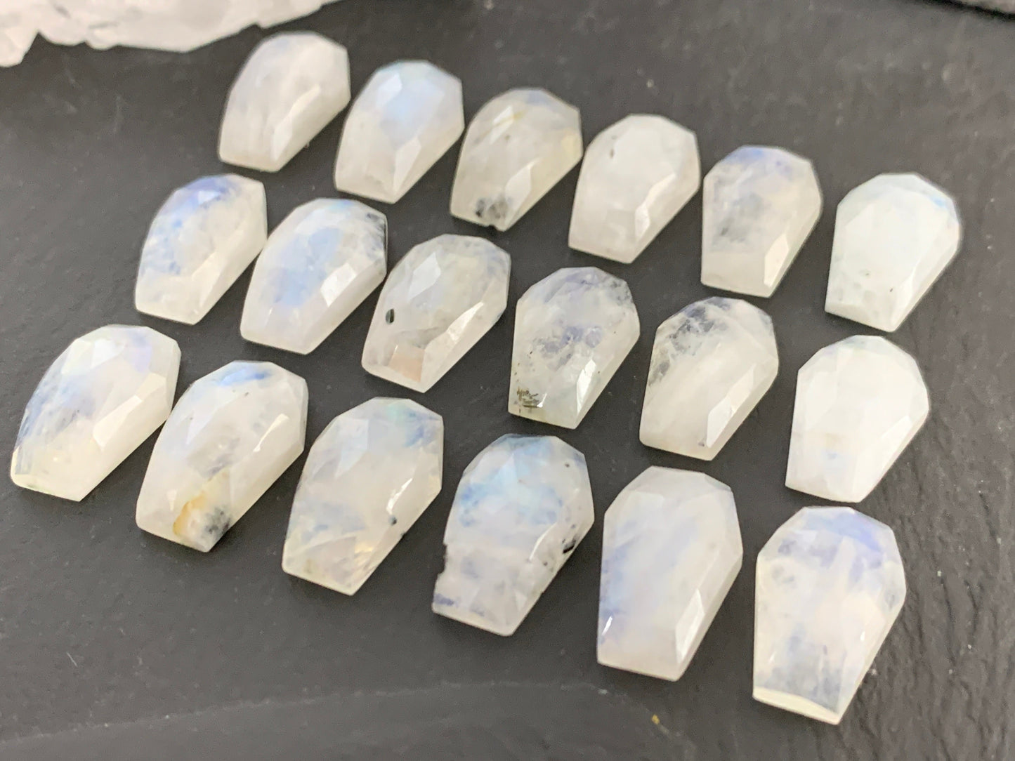 Faceted Moonstone coffin 10x16mm cabochon