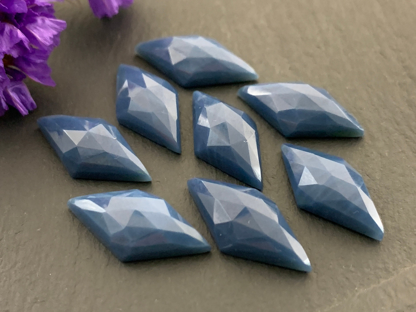 Faceted Blue Opal rhombus 10x20mm cabochon