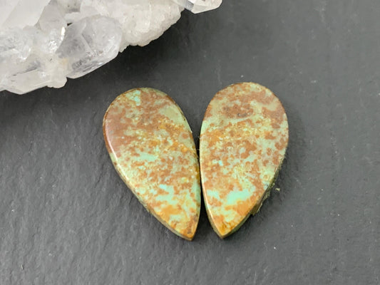 Tibetan Turquoise Pair 8x16mm Cabochon - Hand Cut Cabochon