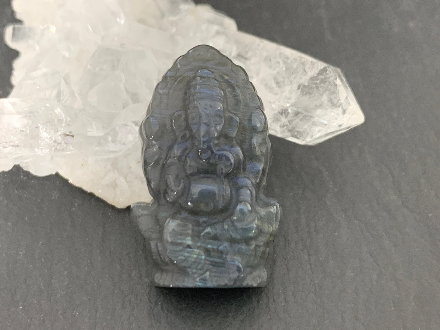 Labradorite Ganesha - Elephant god carving