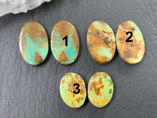 Tibetan Turquoise Oval Pair 12-16mm long Cabochon - Hand Cut Cabochon