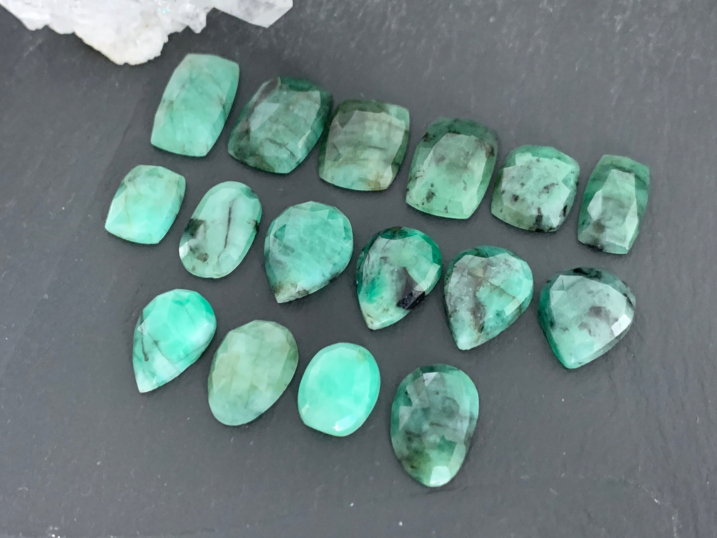 Faceted Emerald 11-17mm long cabochon