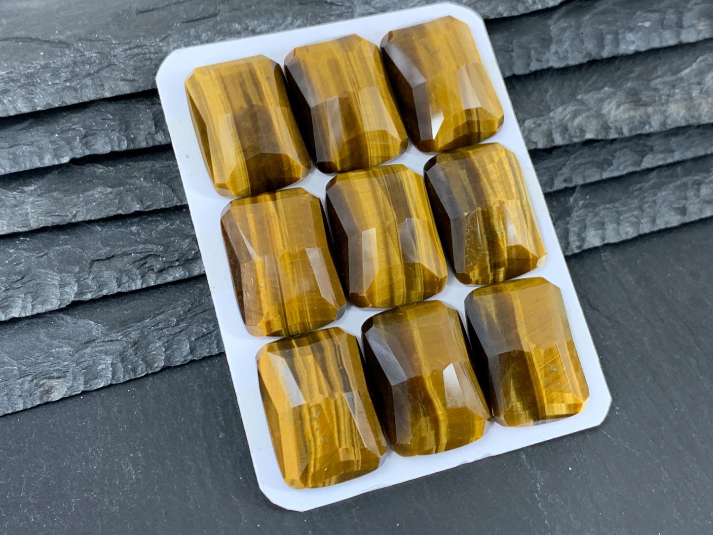 Faceted Tiger Eye rectangle 18x25mm cabochon - Calibrated cabochons