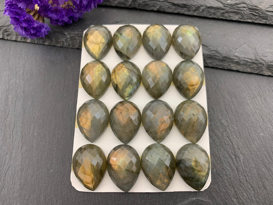Faceted Labradorite pear 15x20mm Cabochon - Calibrated Cabochons