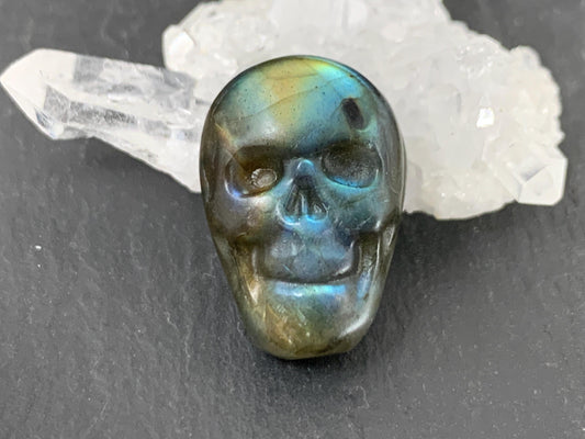 Labradorite Skull Cabochon 15x22mm - Natural Green Gemstone Flat Back Carving