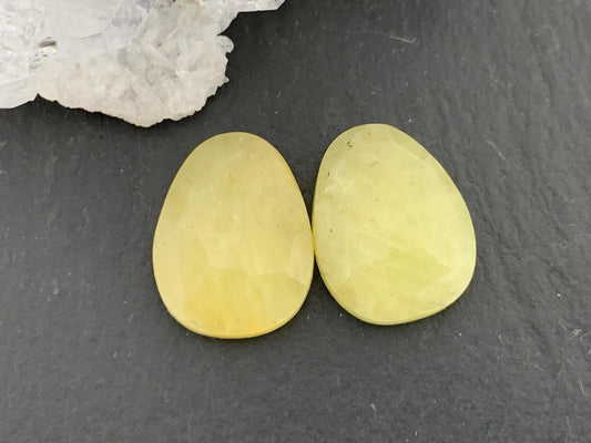 Faceted Yellow Sapphire pair 11x14x3.5mm cabochon