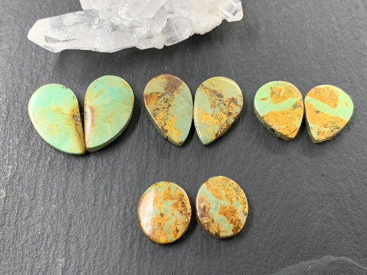 Tibetan Turquoise Pair 12-16mm long Cabochon - Hand Cut Cabochon