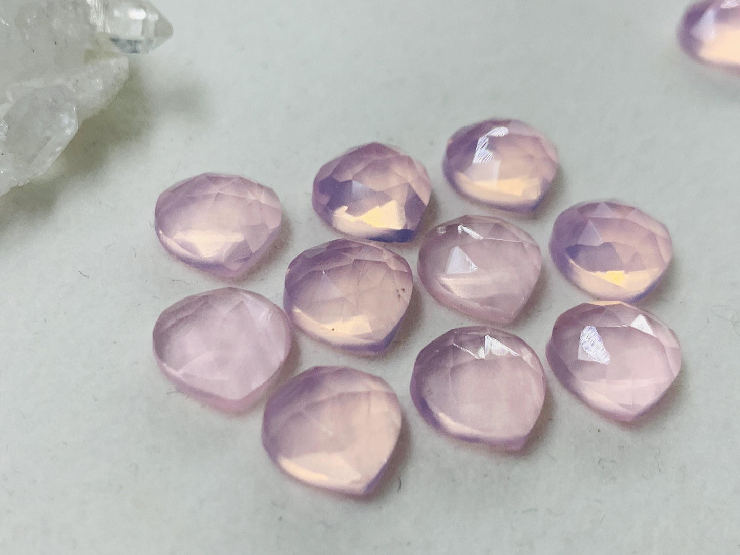 Faceted Rose Quartz pear 10mm cabochon - Lab created