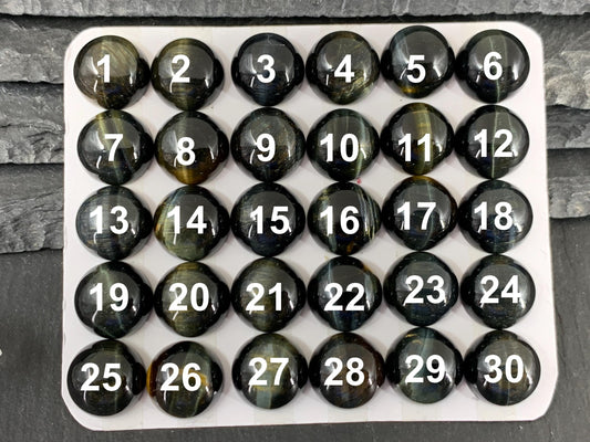 Yellow Blue Tiger Eye round 12mm cabochon - Calibrated cabochons.