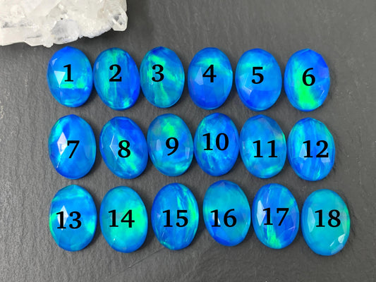 Faceted Aurora Opal oval 10x14mm doublet cabochons - Doublet cabochons