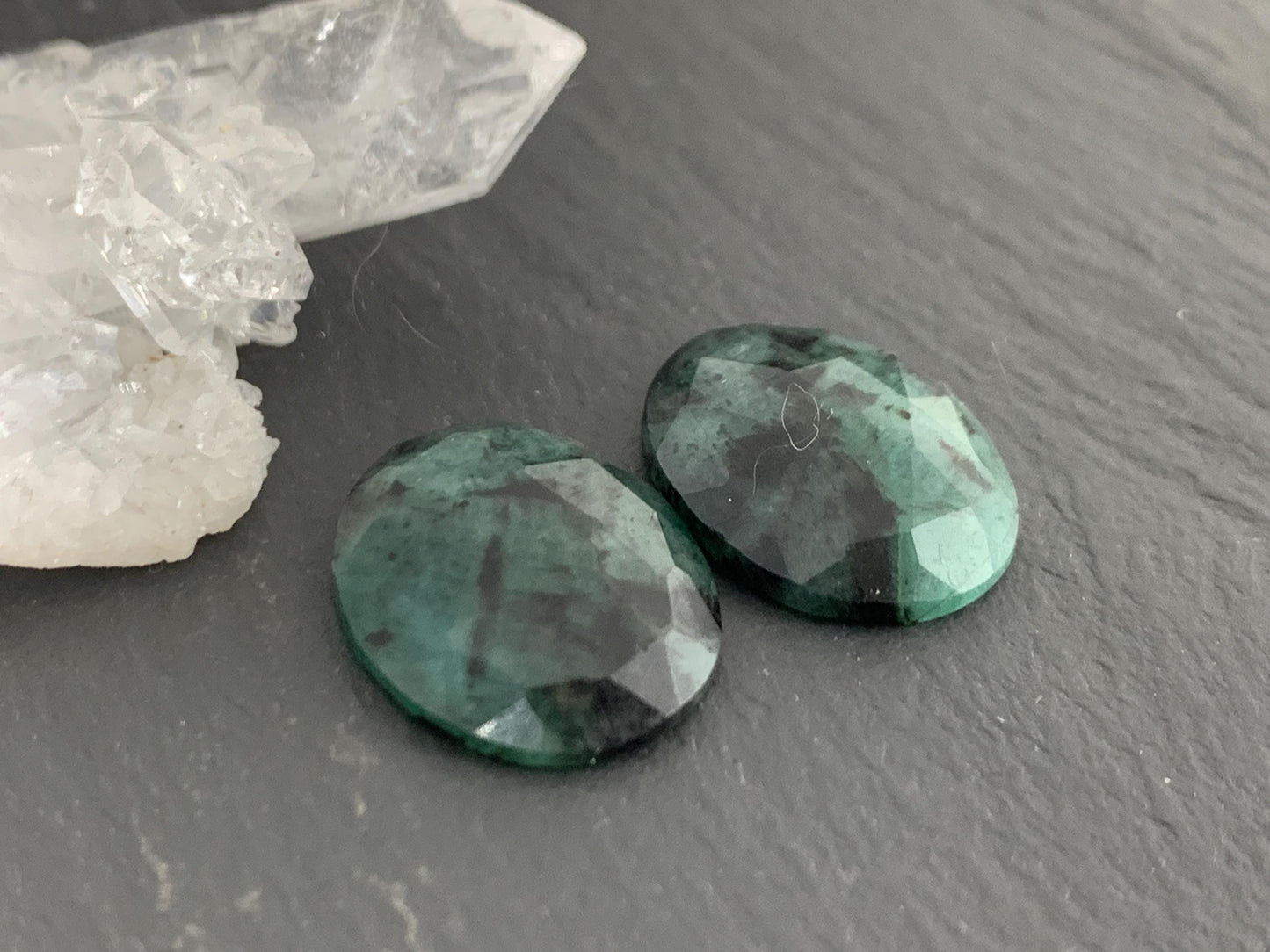 Faceted Emerald Pair 13x17x4mm cabochon