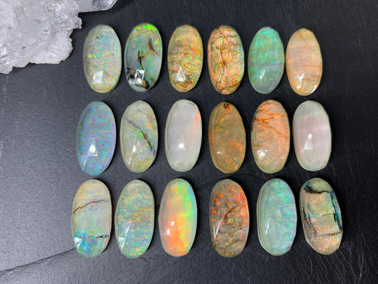 Faceted  Monarch Opal oval 10x20mm cabochons - Doublet cabochons