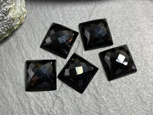 Faceted Black Agate square 10x10mm cabochon