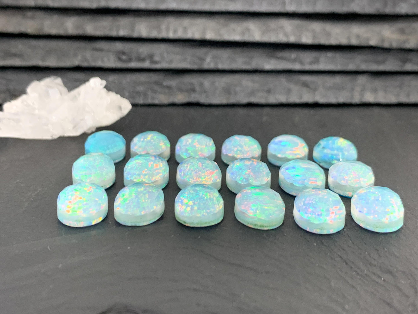 Faceted Aurora Opal oval 10x14mm cabochons - Doublet cabochons - man made Opal