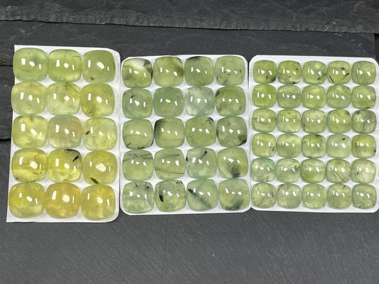 Prehnite cushion cabochon 12, 15, 16mm - Calibrated cabochons