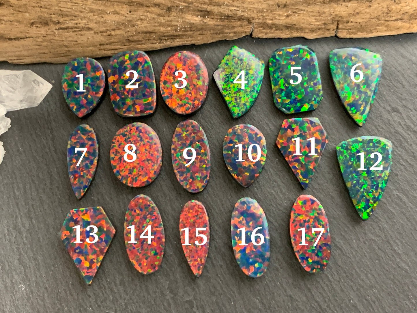 Aurora Opal 16-21mm long pear, oval cabochon - Doublet cabochons