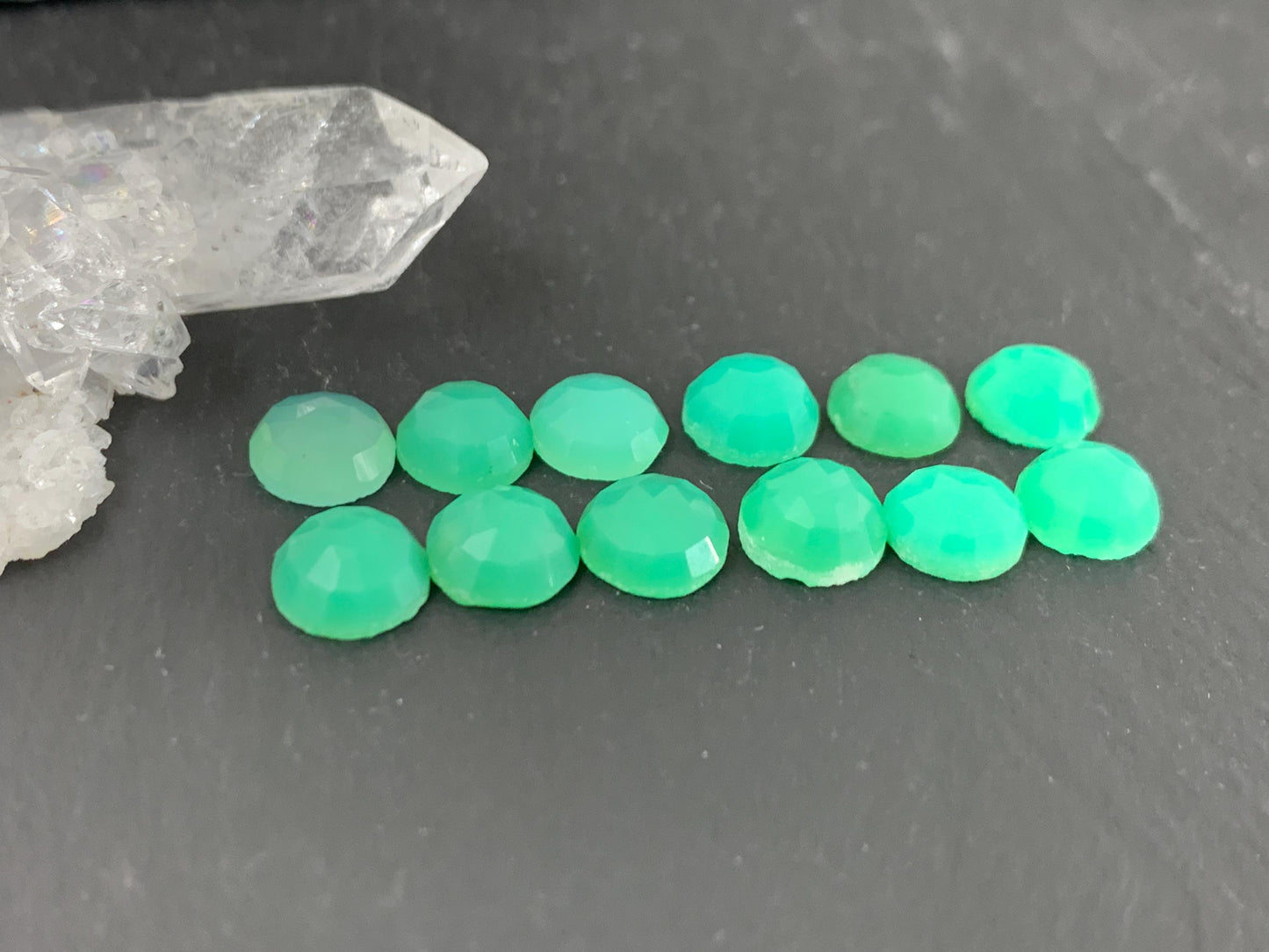 Faceted Chrysoprase round 6mm cabochon
