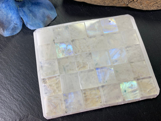 Flat Rainbow Moonstone square 12x12mm cabochon - Calibrated cabochons