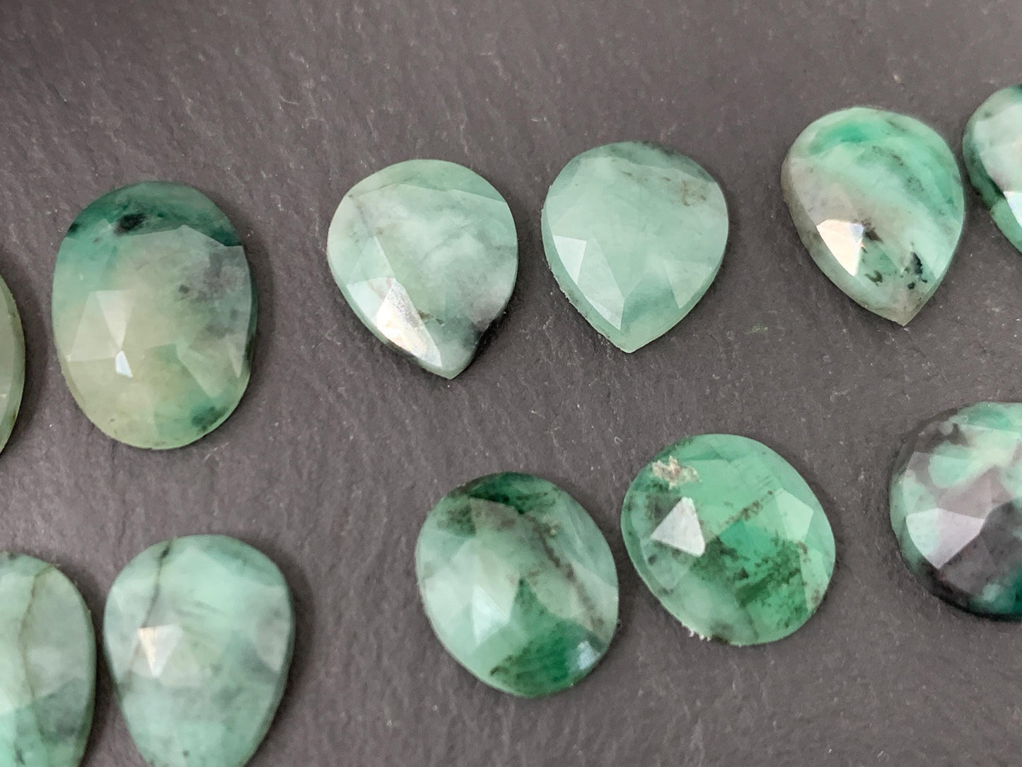 Faceted Emerald Pair 10-13mm long Cabochon/ Select your pair | W343-2