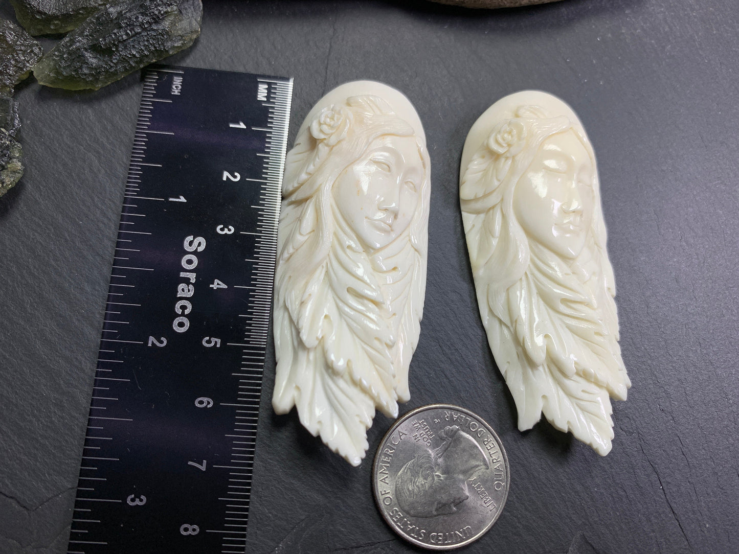 Bull Bone Carving/ Woman with flower