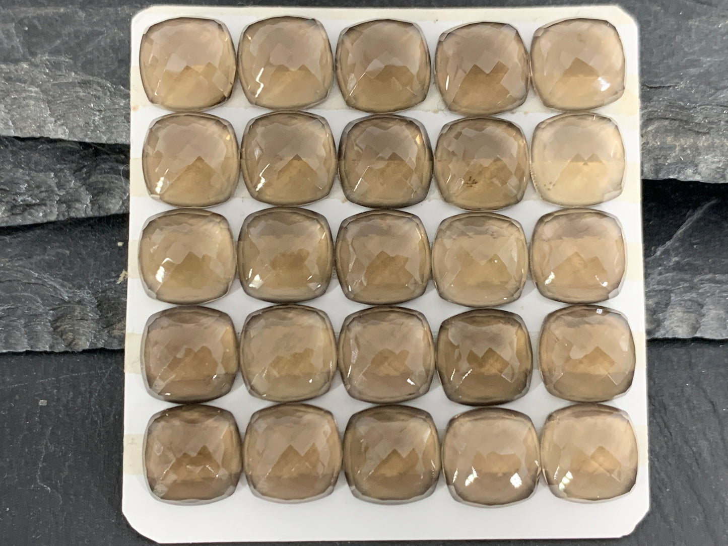 Faceted Smokey Quartz square cushion 10mm cabochon  - Calibrated cabochons