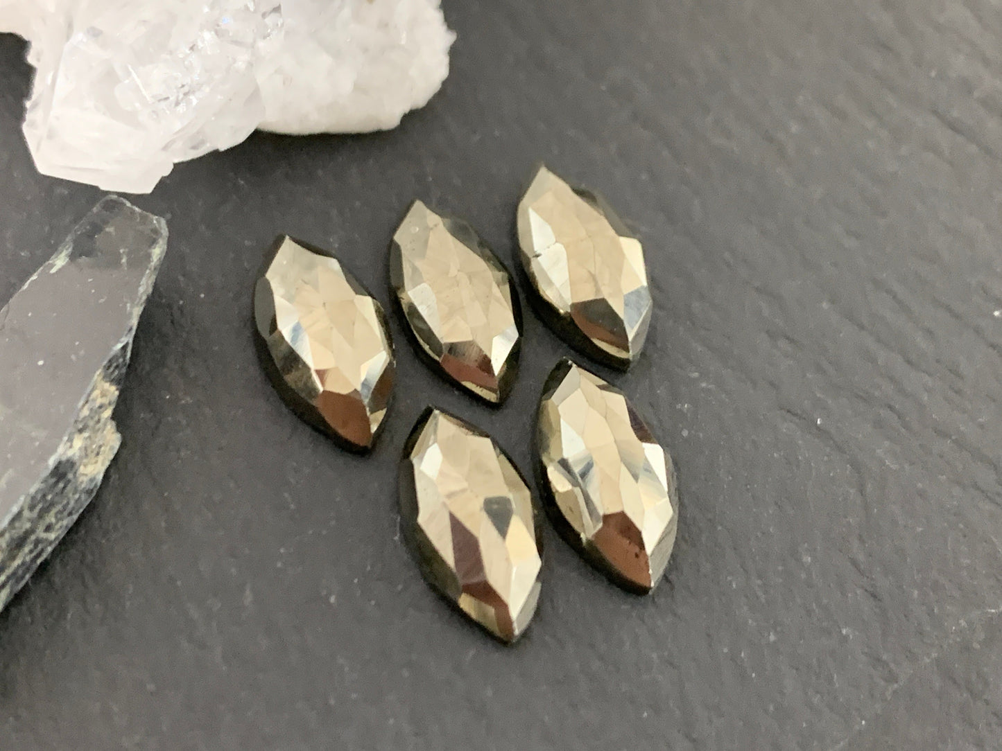 Faceted Pyrite marquise 6x12mm cabochon