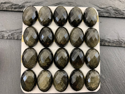 Faceted Gold Obsidian oval 13x18mm cabochon - Calibrated cabochons