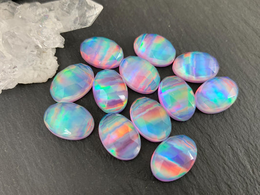 Faceted Aurora Opal oval 10x14mm cabochons - Doublet cabochons