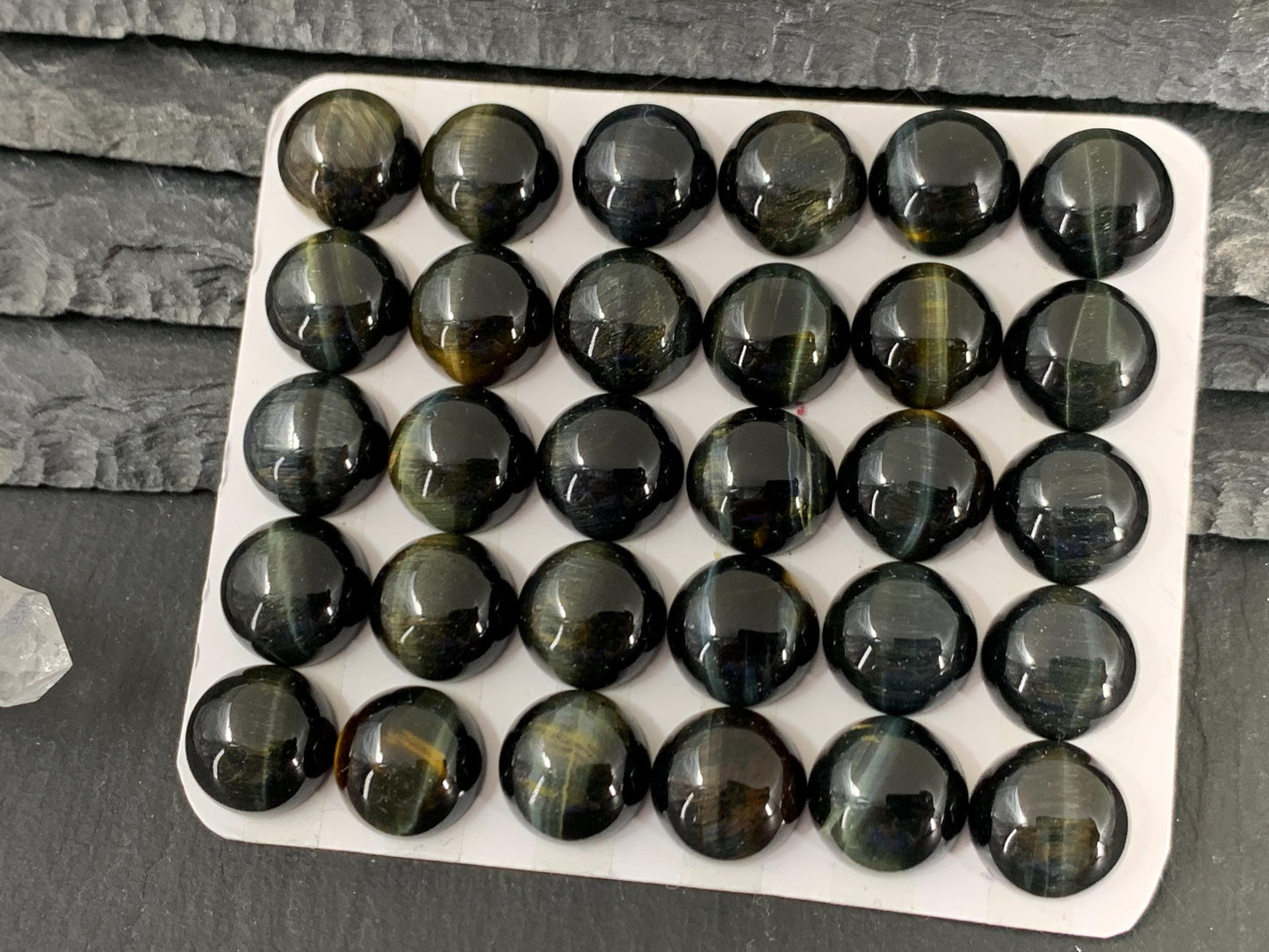 Yellow Blue Tiger Eye round 12mm cabochon - Calibrated cabochons.