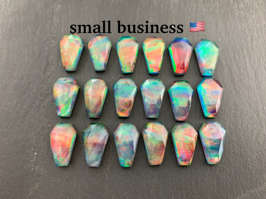 Faceted Aurora Opal coffin 10x16mm  cabochon - Doublet cabochon