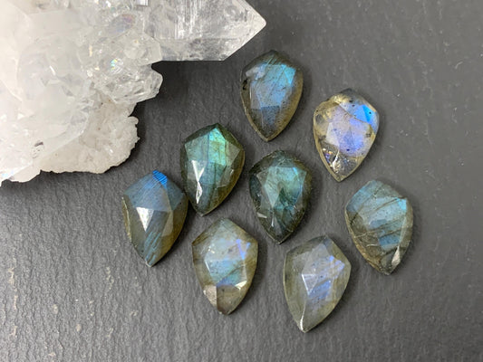 Faceted Labradorite shield 8x12mm cabochon