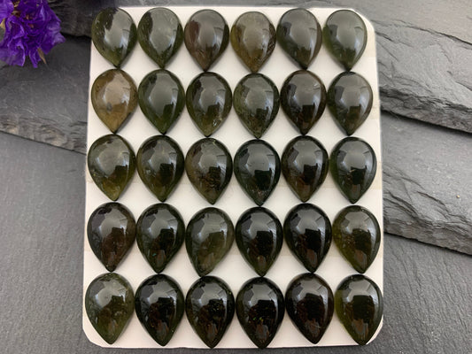 Smokey Green Tourmaline pear 10x14mm cabochon - Calibrated cabochons