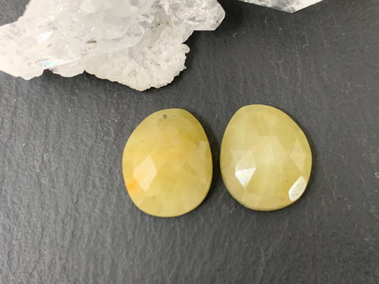 Faceted Yellow Sapphire pair 11x13x4mm cabochon