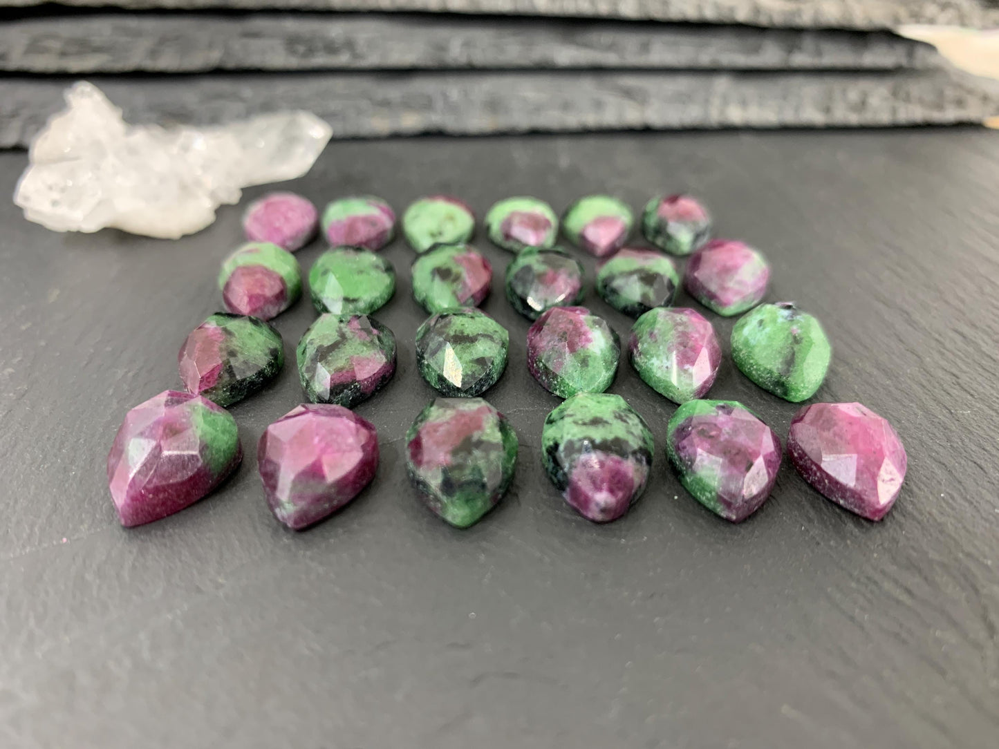 Faceted Ruby Zoisite pear 10x14mm cabochon