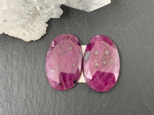 Faceted Ruby pair 11x18x3mm cabochon