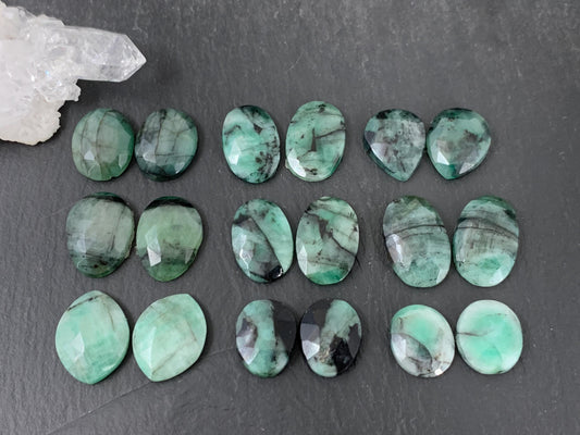 Faceted Emerald pair 14-18mm long cabochon
