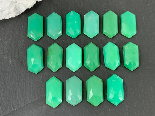 Faceted Chrysoprase Cabochon – Long Hexagon 8x16mm Faceted Top Gemstone