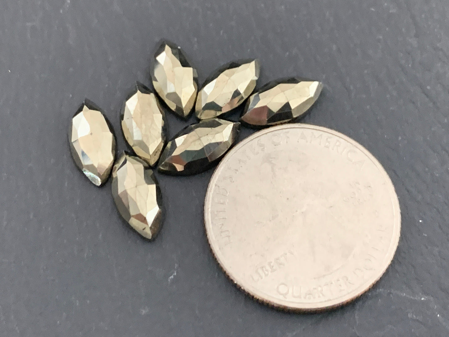 Faceted Pyrite marquise 6x12mm cabochon