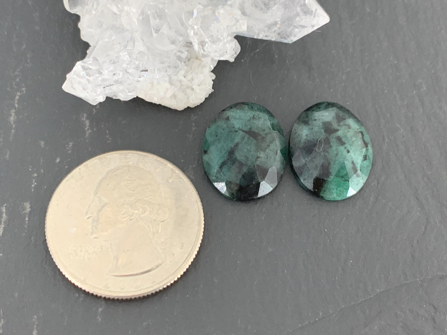 Faceted Emerald Pair 13x17x4mm cabochon