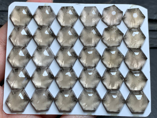 Faceted Smokey Quartz hexagon 12mm cabochon - Calibrated cabochons