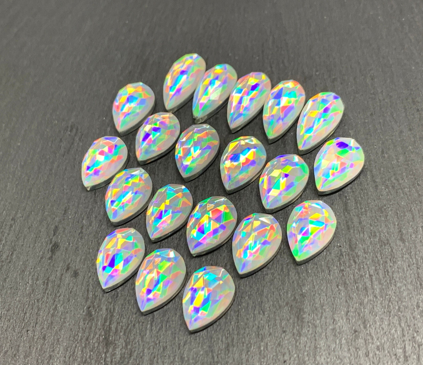Rose Cut Mystic Rainbow Quartz pear 7x14mm, 8x12mm cabochon doublet