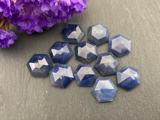Faceted Blue Sapphire hexagon 10mm cabochon