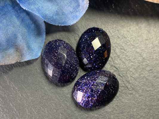 Faceted Blue Gold Sand Oval 12x16mm cabochon