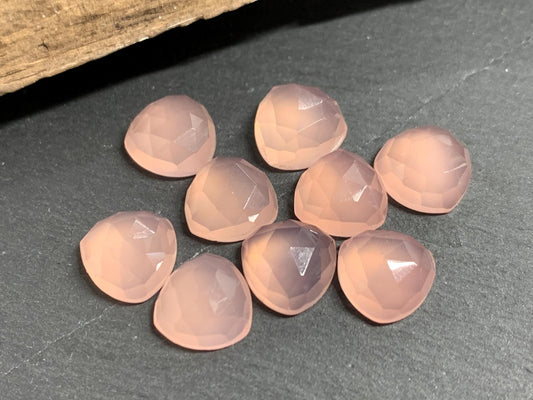 Faceted Pink Chalcedony triangle 10mm cabochon