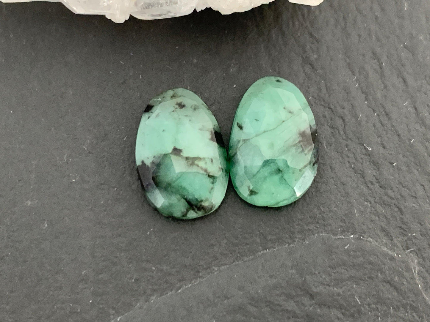Faceted Emerald Pair 8x12x3mm cabochon